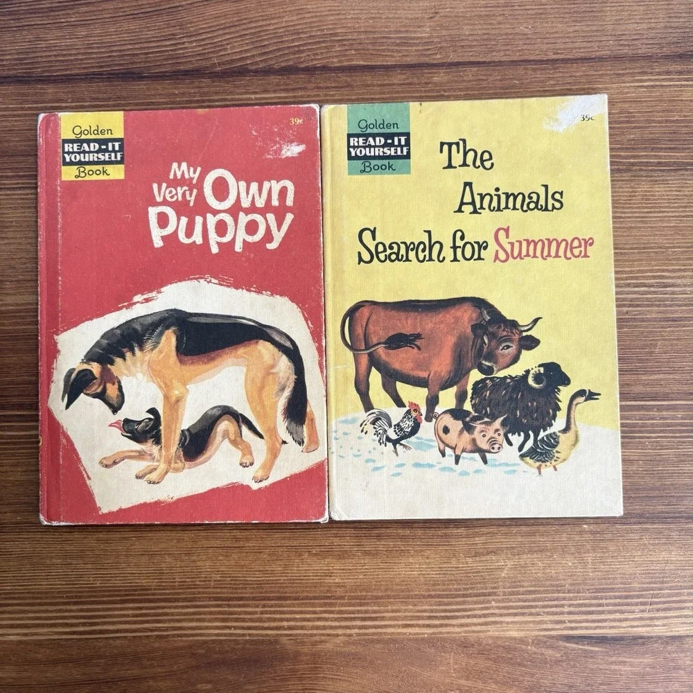 Vintage Golden Read It Yourself Books Lot My Very Own Puppy Animals Summer